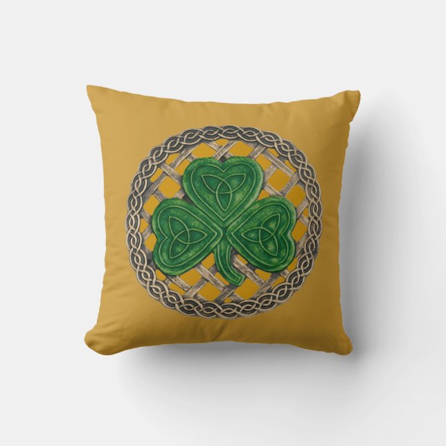Shamrock de oro sobre nudos celtas almohada revers (Anverso)