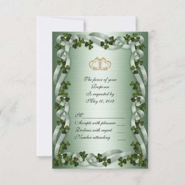 Shamrock de tarjetas RSVP para bodas irlandesas (Anverso)