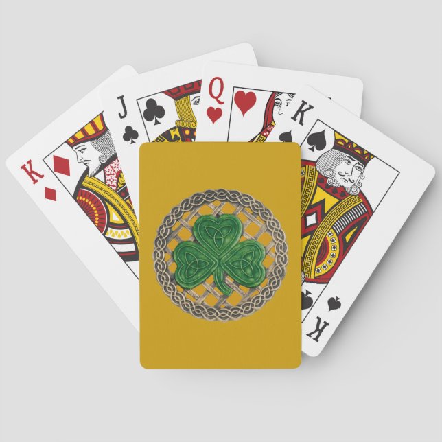 Shamrock dorado en cartas de juego de nudos celtas (Reverso)