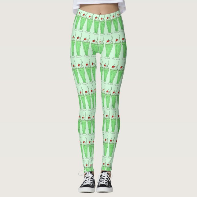 Shamrock Green Mint Shake Milkshake Food Leggings (Anverso)