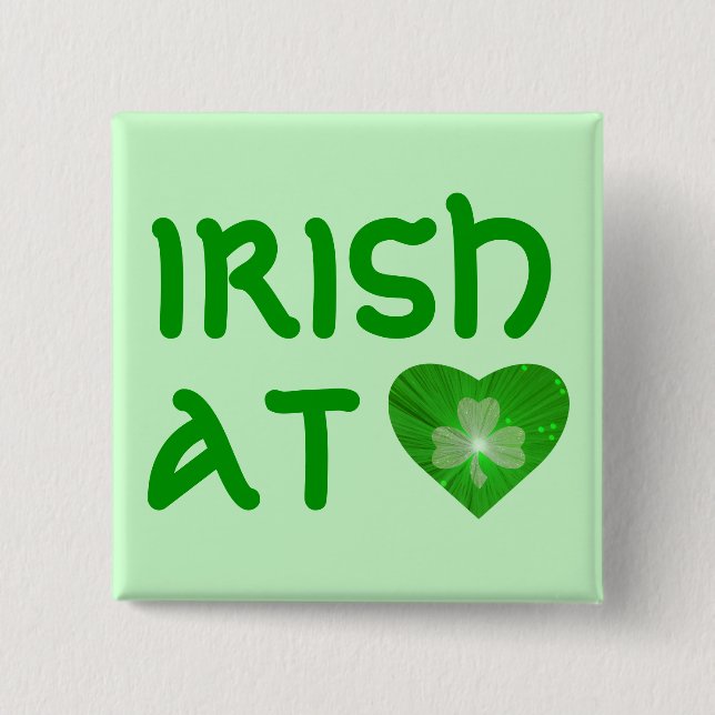Shamrock Heart Irish at Heart botón verde (Anverso)