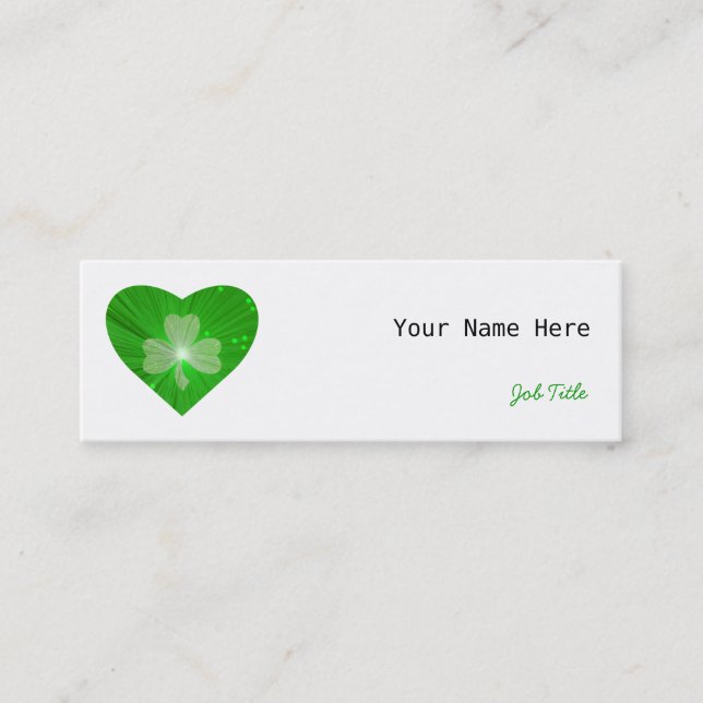 Shamrock Heart tarjeta de visita blanca skinny (Anverso)