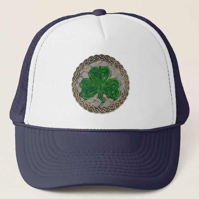 Shamrock, Lattice Y Nudos Celtas En Gorra Gris (Anverso)