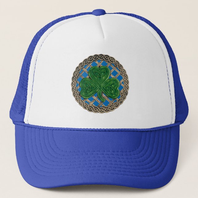 Shamrock, Lattice Y Nudos Celtos En Gorra Azul (Anverso)