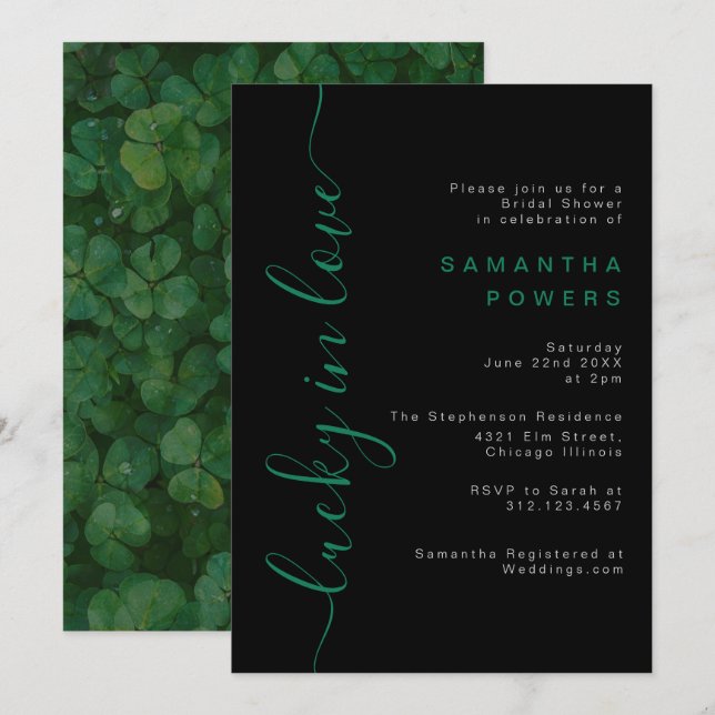 Shamrock Lucky in Love Bridal Shower Invitación (Anverso / Reverso)