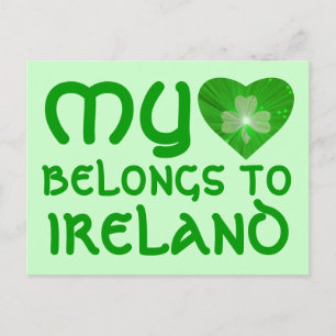 Shamrock 'Mi corazón pertenece a...' postal blanca