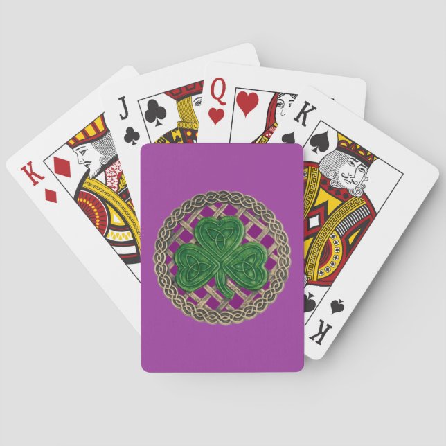 Shamrock morado en nudos celtas jugando cartas (Reverso)