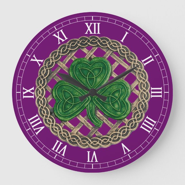Shamrock morado y nudos celtas reloj numérico roma (Anverso)