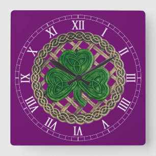 Shamrock morado y nudos celtas reloj numérico roma