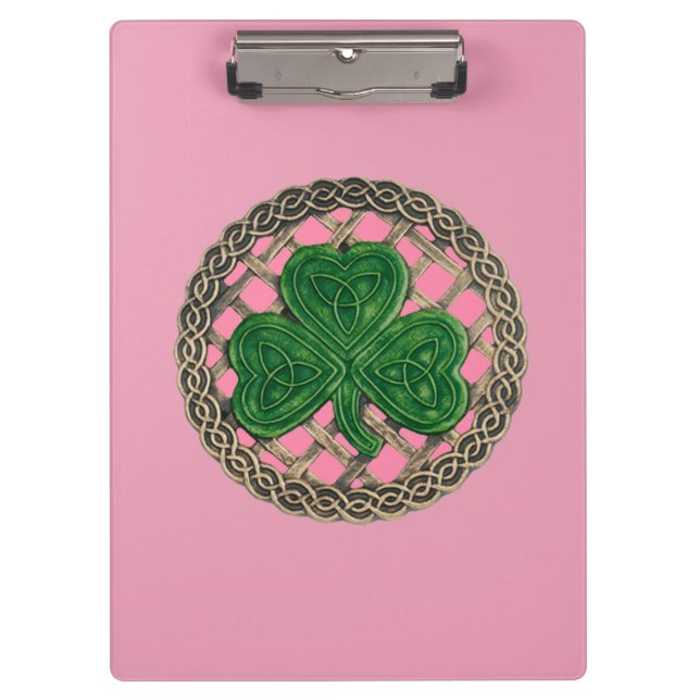 Shamrock rosa en el portapapeles de nudos celtas (Anverso)