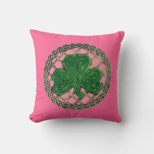 Shamrock rosa Y nudos celtas almohada reversible