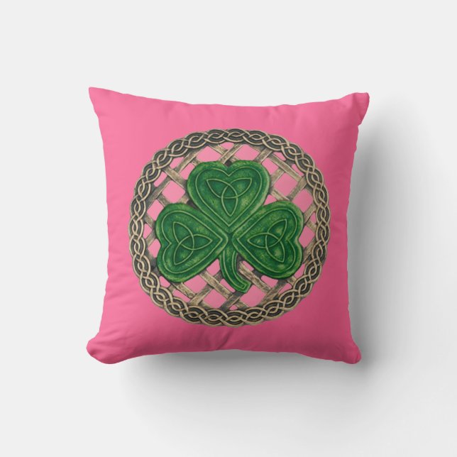 Shamrock rosa Y nudos celtas almohada reversible (Anverso)