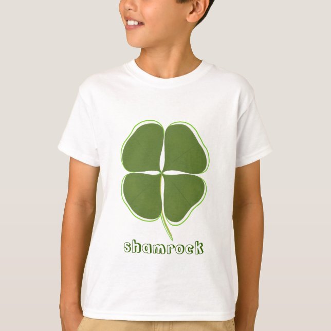 Shamrock verde oscuro con contorno, camisetas de t (Anverso)
