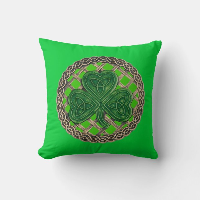 Shamrock verde y nudos celtas almohada reversible (Anverso)