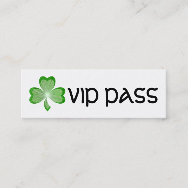 Shamrock White "VIP PASS" tarjeta de visita delgad (Anverso)