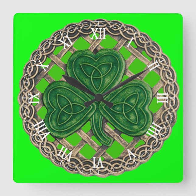 Shamrock y nudos celtas verdes Reloj numérico roma (Anverso)