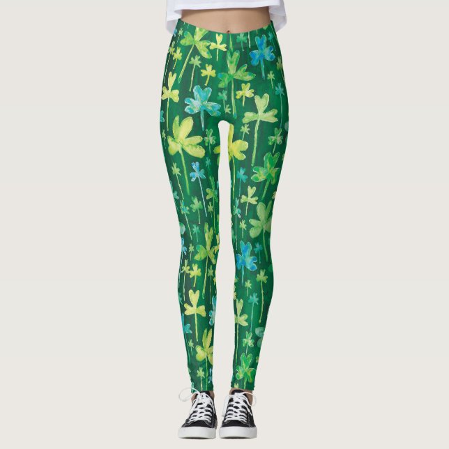 Shamrocks St. Patrick's Day Green Leggings (Anverso)