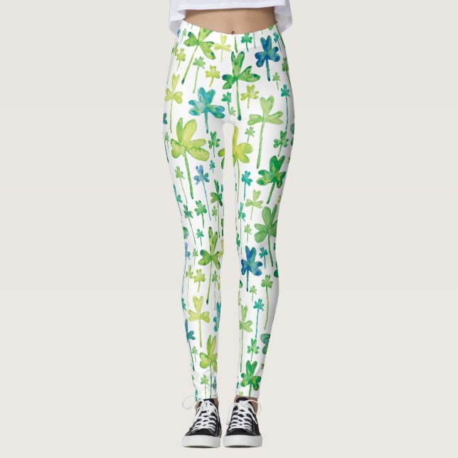 Shamrocks St. Patrick's Day Green White Leggings (Anverso)