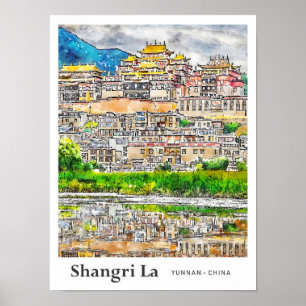 Shangri La Yunnan China acuarela arte viaje