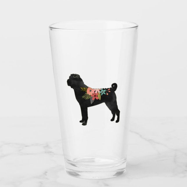 Shar-Pei Perro Raza Boho Floral Silhouette Glass (Anverso)