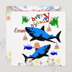 Shark invitado con tarjeta de cumpleaños feliz