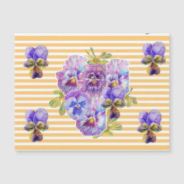 Shby Chic Pink Pansy Floral Yellow Stripe Magnet
