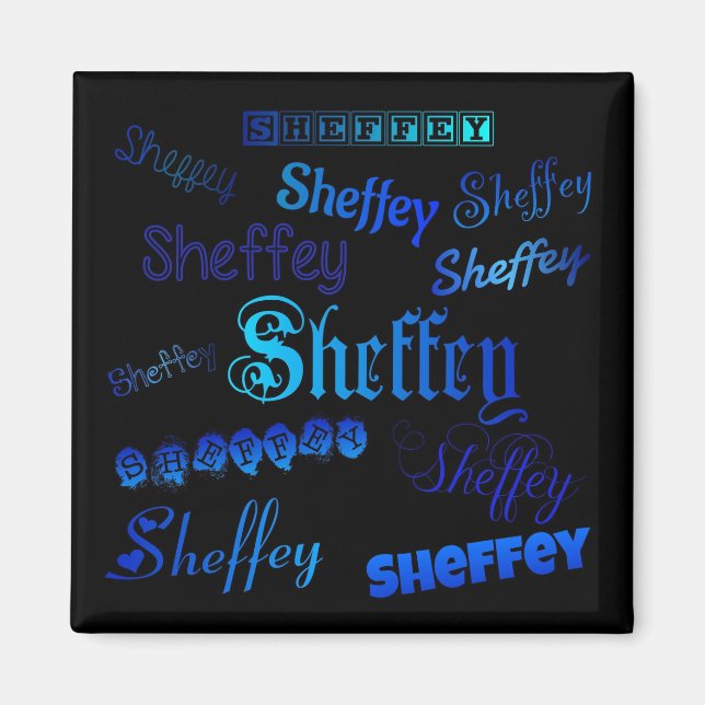 Sheffey Fonts - Azul sobre imán negro (Frente)