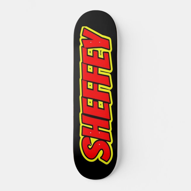 Sheffey Red Comic Fonts Skate board deck (Anverso)