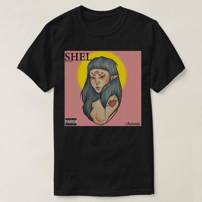 "Shel -" camiseta negra crónica (Diseño del anverso)