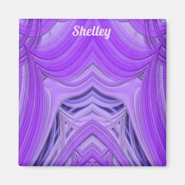 SHELLEY ~ 3D Diseño fractal morado azul imán (Frente)