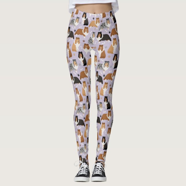 Sheltie Dog Bones and Paws Leggings (Anverso)