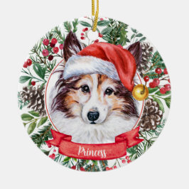 Sheltie Dog Personalizado Santa Hat Ornamento de N