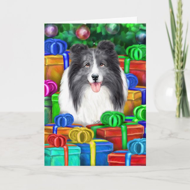 Sheltie Navidad Regalos Abiertos Bi Azul (Anverso)