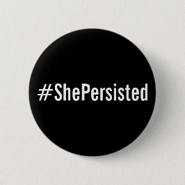 #ShePersistent, texto blanco negrita sobre botón n