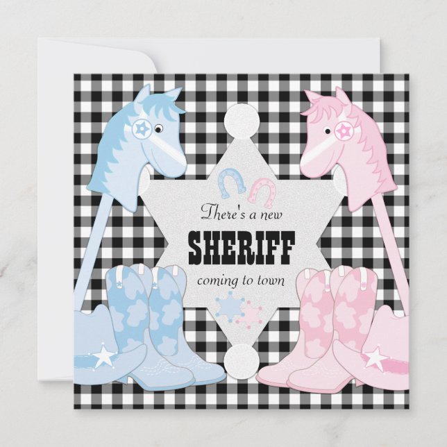 Sheriff Cowboy Gender Reveal Party Invitaciones (Anverso)