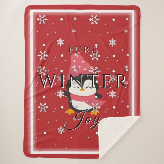 Sherpa Alegría pura de invierno con pingüino y manta Sher (Anverso)