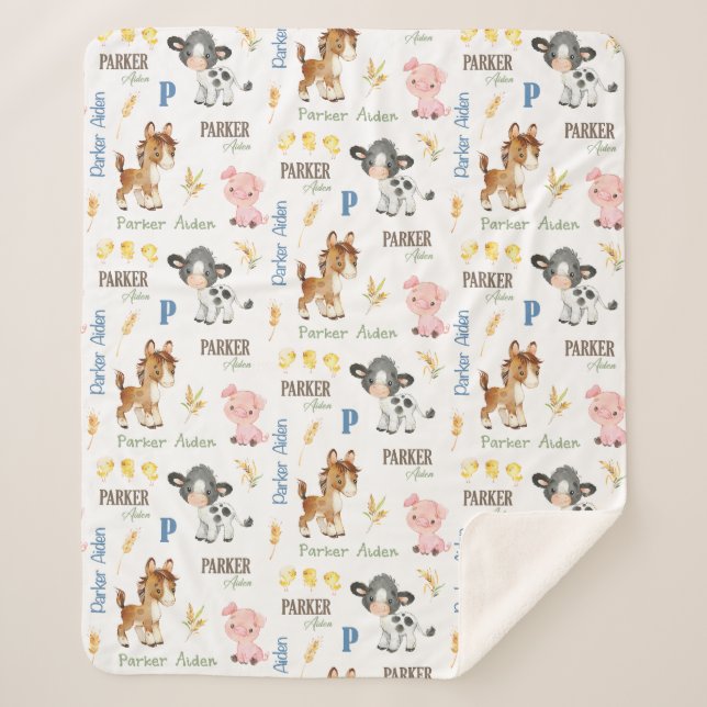 Sherpa Animales de la granja Nombre Repetir la manta | Sh (Anverso)