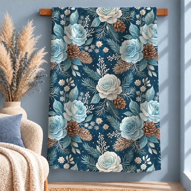 Sherpa Hermosas Flores de Invierno Manta de Piña (Beautiful Winter Flowers Pine Cone Blanket)