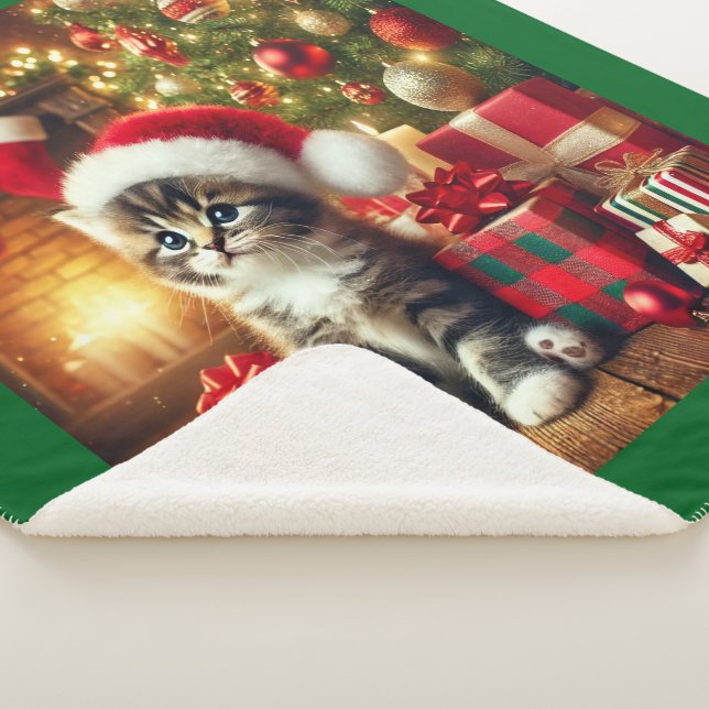 Sherpa Kit de gatito de Navidad acogedor, manta grande de (3/4)
