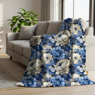 Sherpa Manta acogedora floral azul blanco moderna de marf