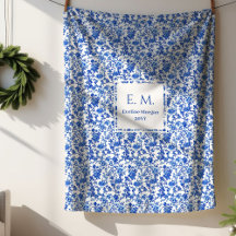 Manta acogedora personalizada de toile floral azul