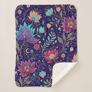Sherpa Manta con patrón floral de loto celestial de media
