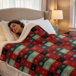 Sherpa Manta de cuadros de búfalo de Navidad copos de nie
