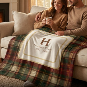 Sherpa Manta de cuadros personalizada con monograma famil