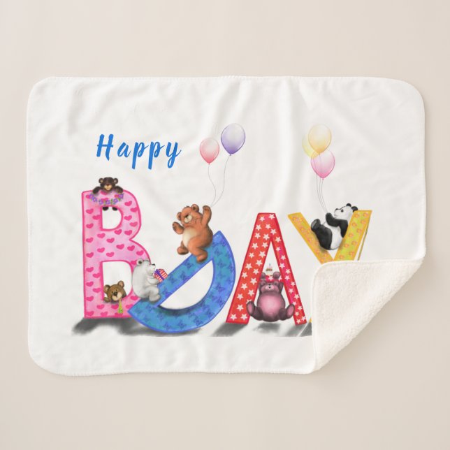 Sherpa Manta de cumpleaños para bebé Ositos Lindos (Anverso (horizontal))