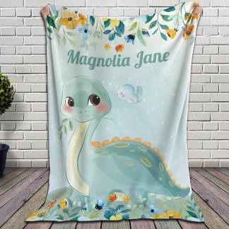 Sherpa Manta de dinosaurio teal lindo con flores rosadas