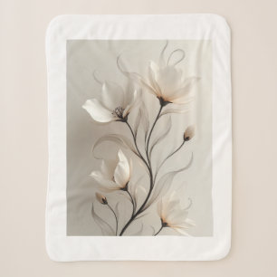 Sherpa Manta de felpa de arte floral blanco minimalista e
