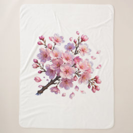 Sherpa Manta de felpa floral de flor de cerezo rosa