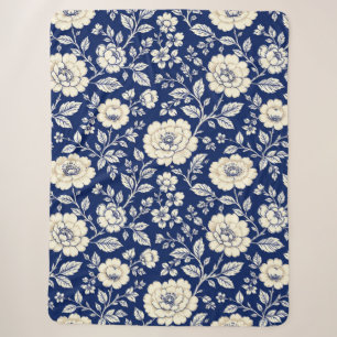Sherpa Manta de flores azul marino y crema vintage