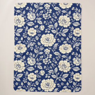 Sherpa Manta de flores azul marino y crema vintage